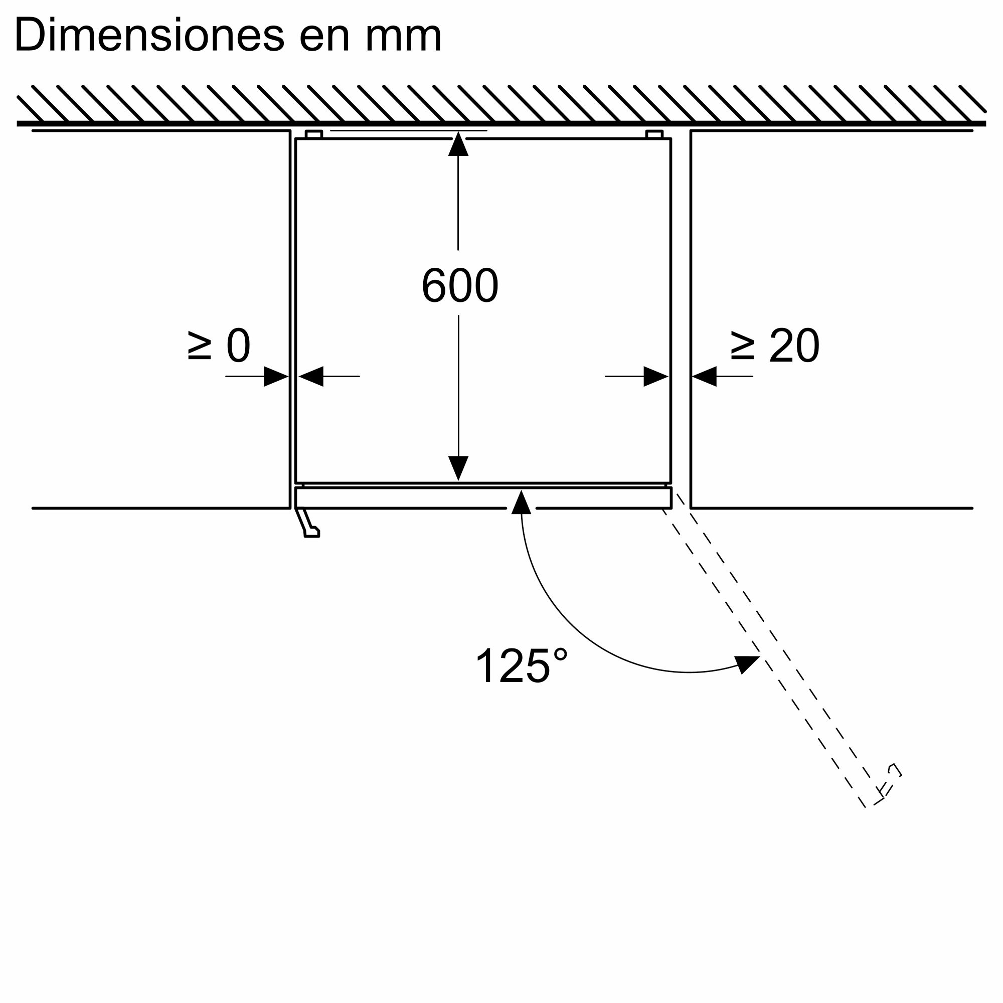 Dibujo técnico de una luminaria empotrada con dimensiones en milímetros.