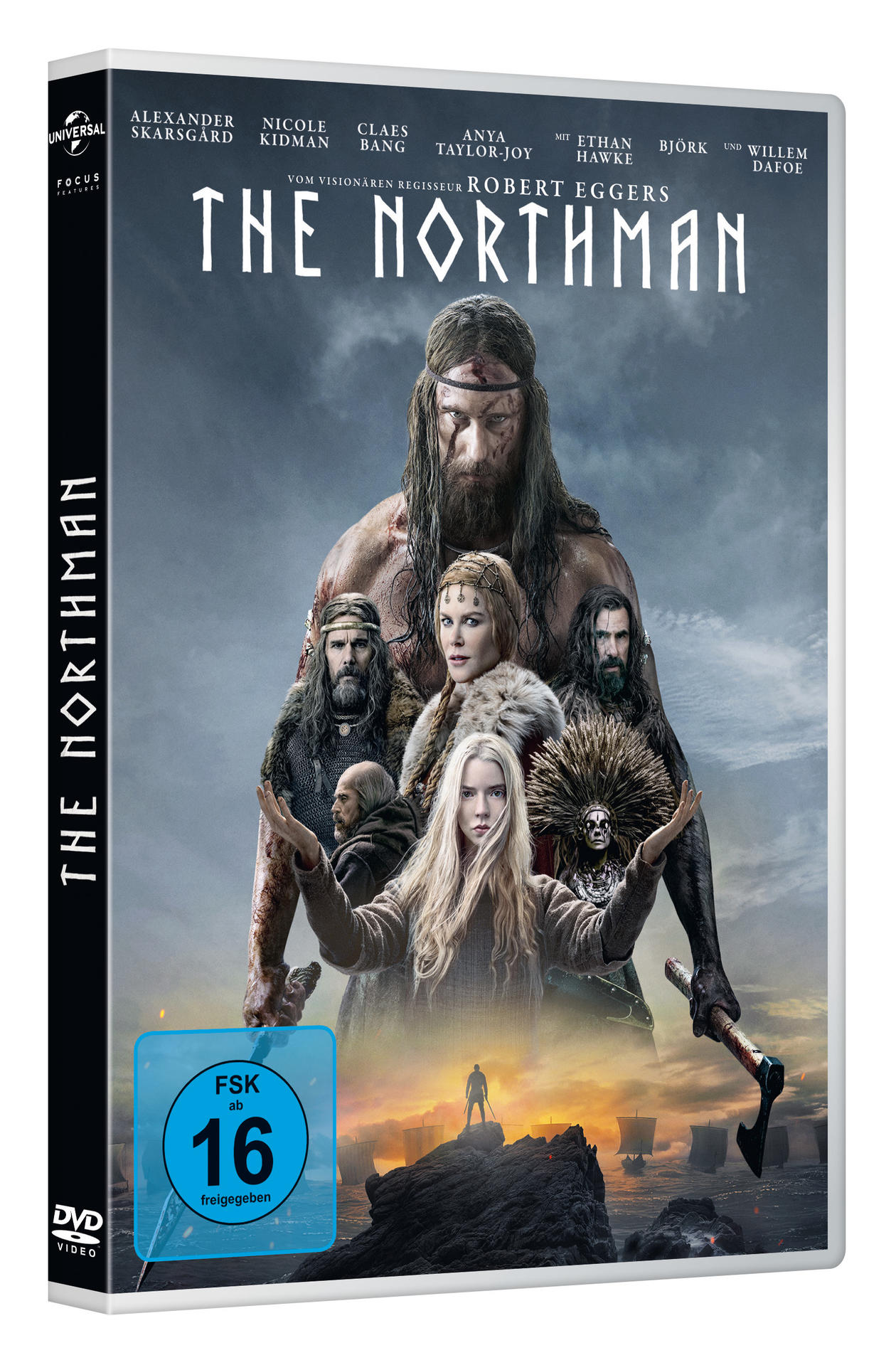DVD-Cover für The Northman. Filmplakat mit mehreren Personen.