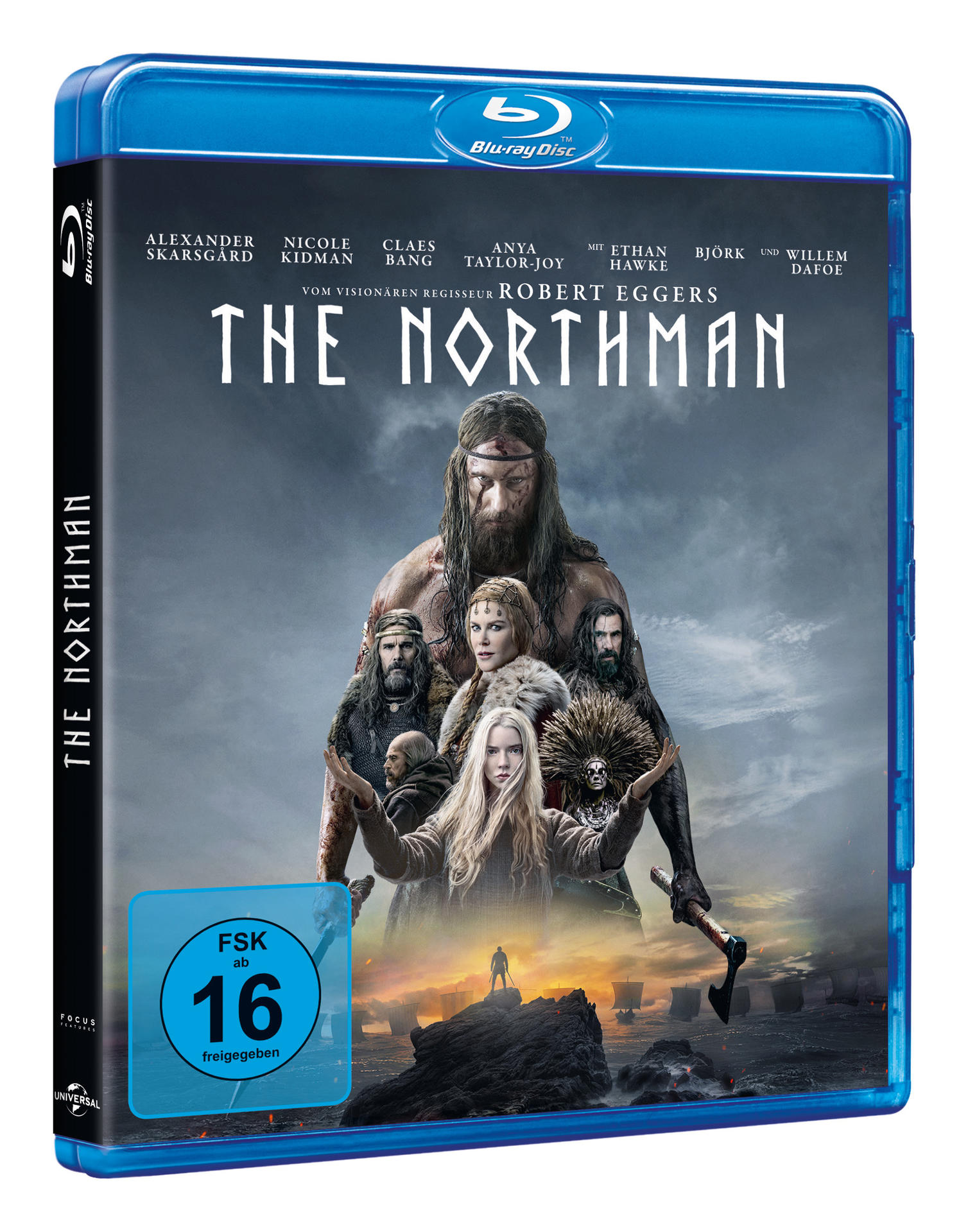 Blu-ray-Disc-Hülle des Films The Northman mit Schauspielern und einer dramatischen Szene.
