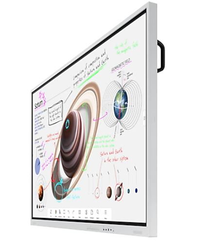 Interaktives Whiteboard zeigt Weltraumdiagramme.