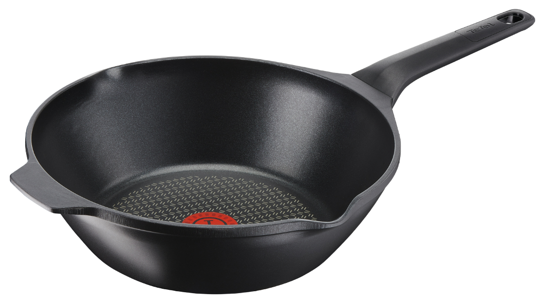 Wok Tefal Aroma e2151934 28cm de aluminio fundido e21519 28 recubrimiento titanio antiadherente y thermosport aptas para todo tipo cocinas base gruesa adecuada picos vertedores asas apoyo cacerola alrededor sarten