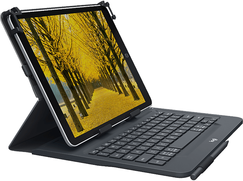 Logitech Universal Folio, QWERTY, Tablets 9-10 pulgadas, Bluetooth, iPad0S/Android, Resistente a salpicaduras, Pila 2 años, Negro