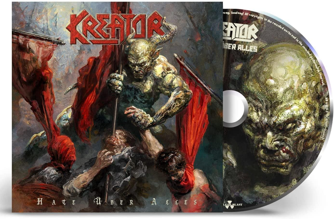 Albumcover mit Monster und Personen. CD-Hülle mit CD, beide zeigen das Albumcover.