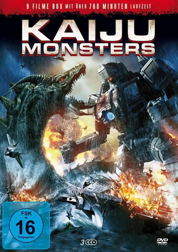Filmposter für Kaiju Monsters mit Riesenmonstern und einer Stadt in Flammen.