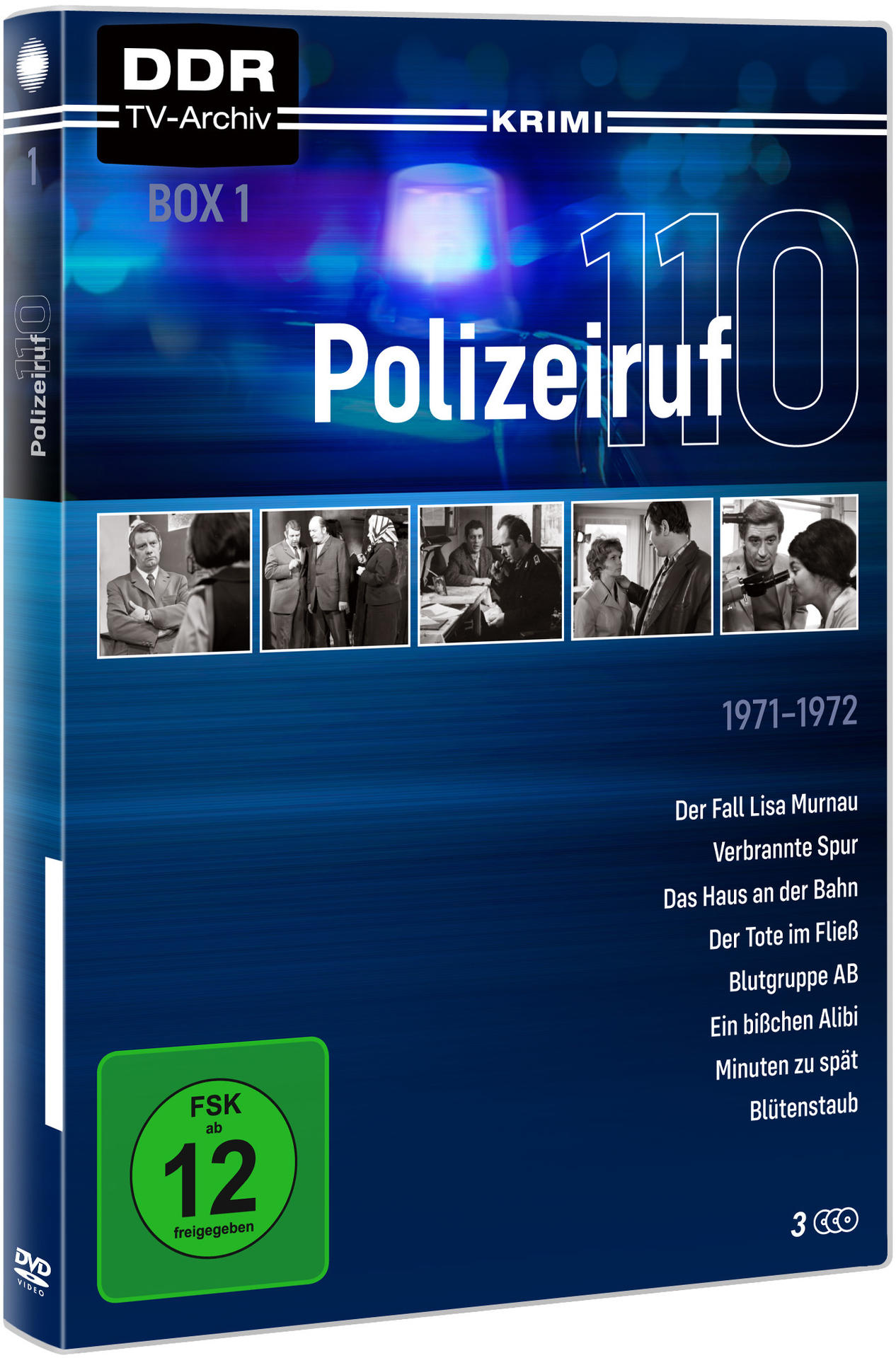 DVD-Box-Set mit blauem Hintergrund. Enthält Text und Bilder von Personen mit einer FSK-12-Bewertung.