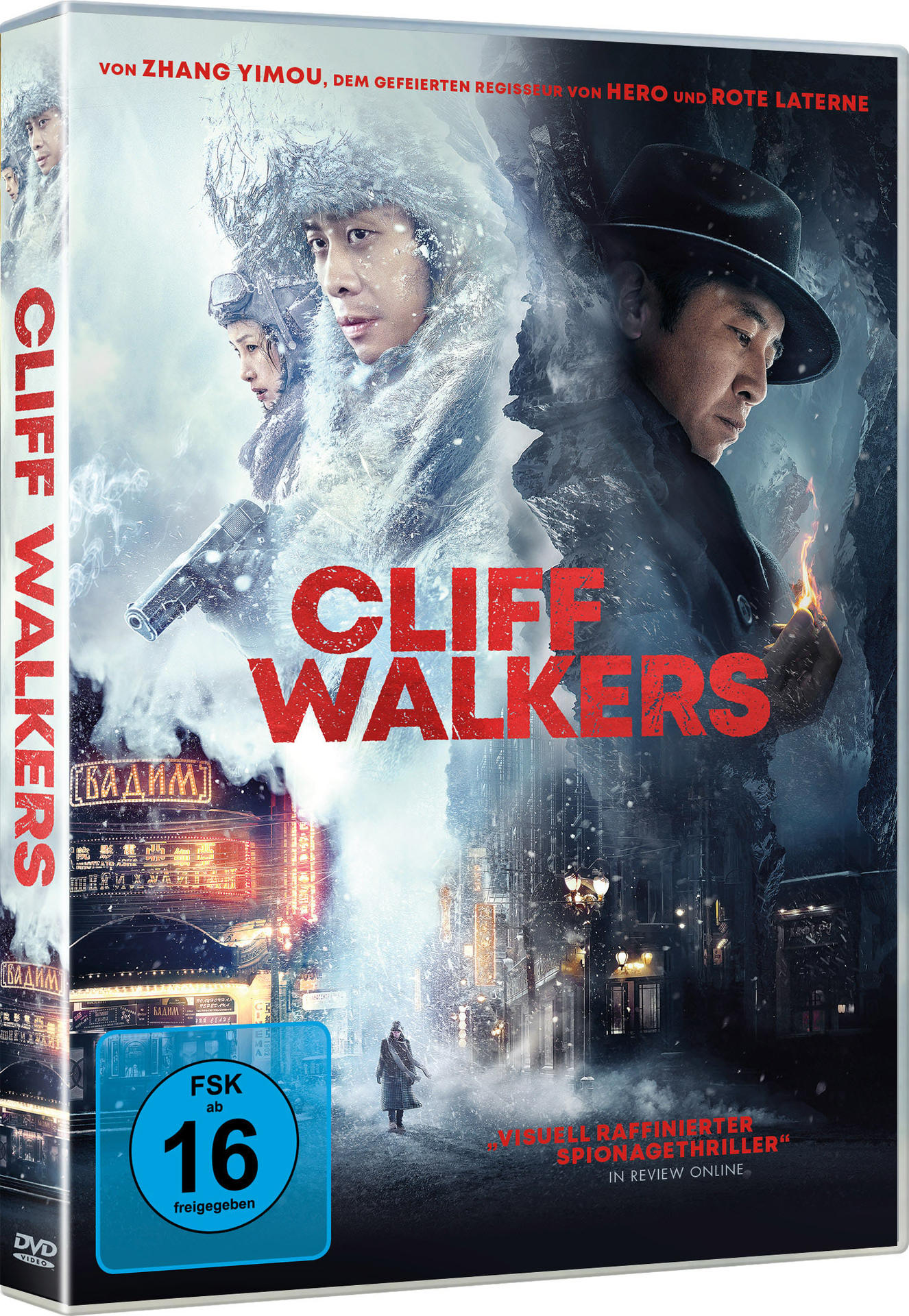Filmcover für Cliff Walkers mit Schauspielern, Schnee und Titel.