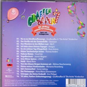 CD-Cover mit farbenfrohem Design, Text auf Deutsch und Geburtstagsthema.