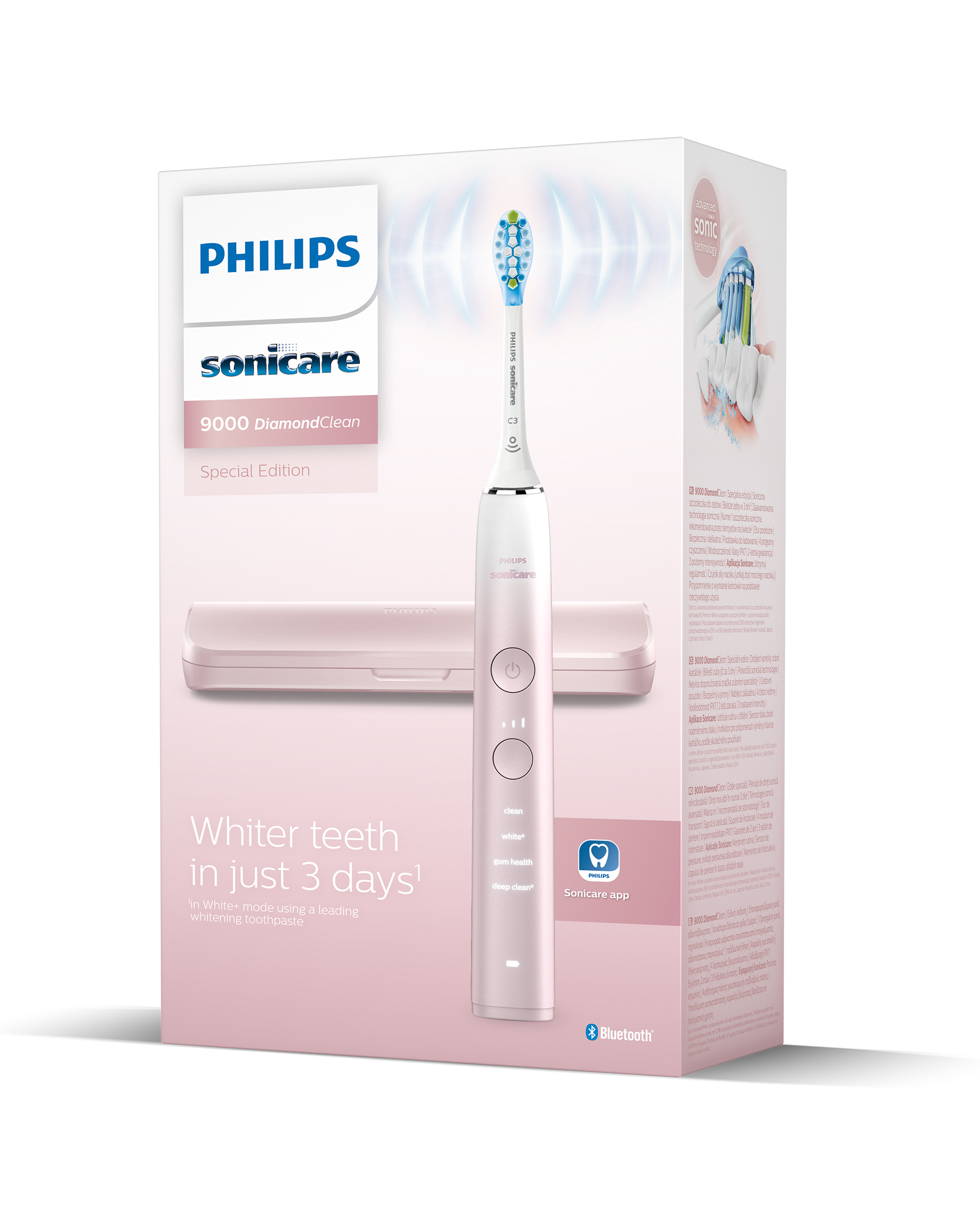 Brosse à dents Philips Sonicare rose avec boîte, avec une présentation promotionnelle.