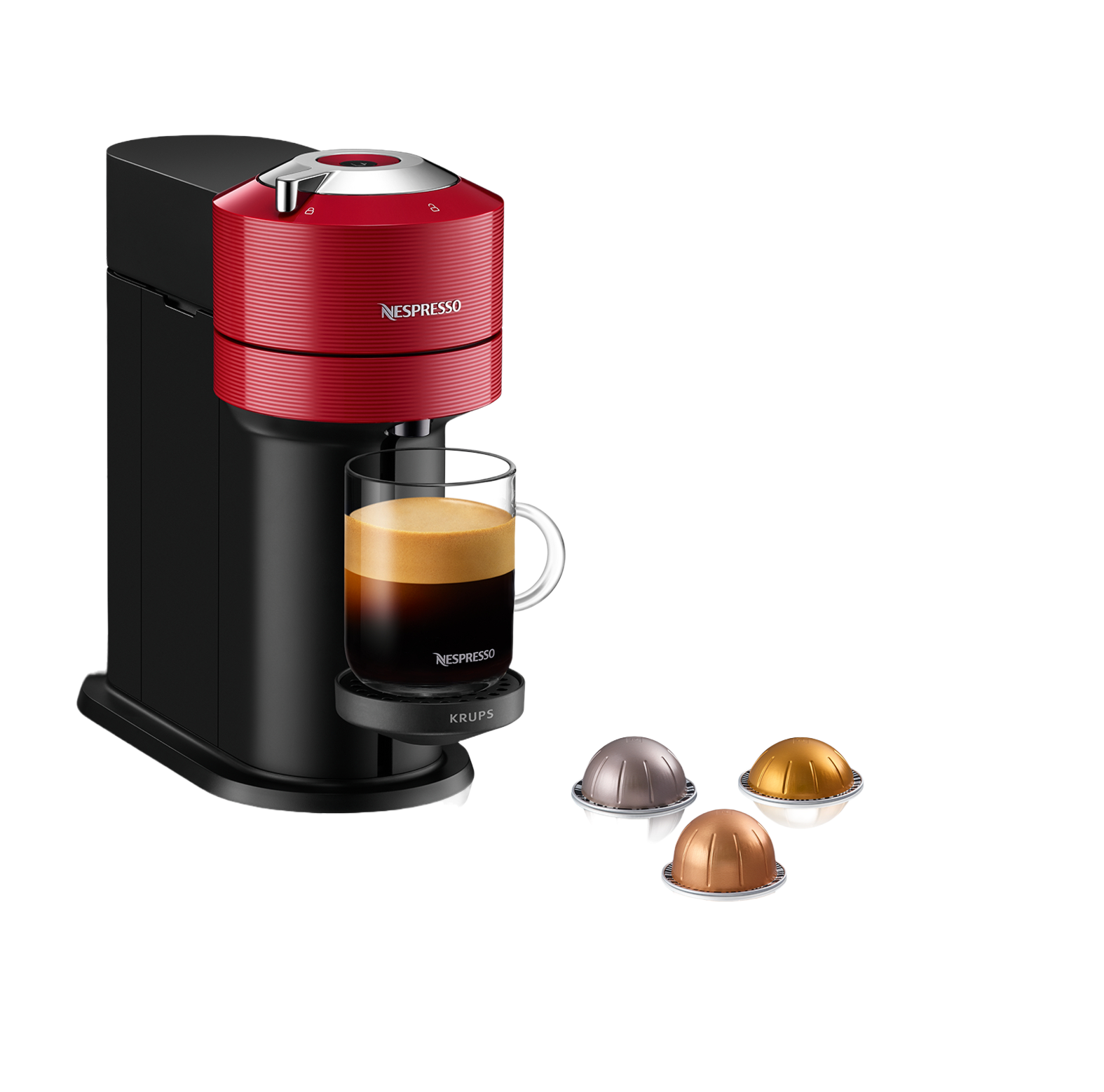 Cafetera de cápsulas - Nespresso® Krups Vertuo XN9105, 1500 W, 1.1 l, Wi-Fi, Bluetooth, Rojo