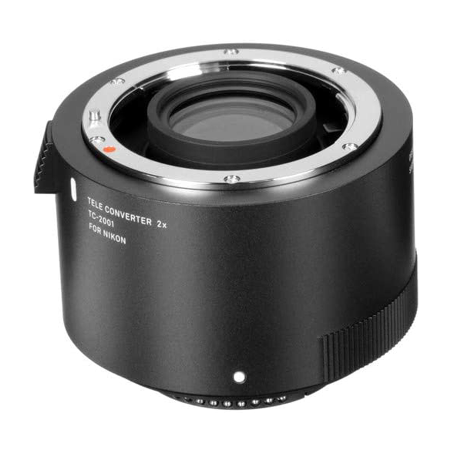 Obiettivo teleconverter nero per fotocamera Nikon. Anello argentato e testo visibili.
