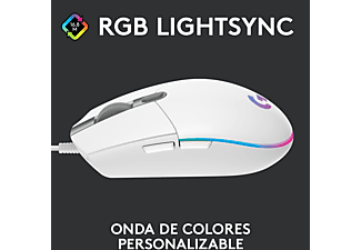 Ratón gaming - Logitech G203 Lightsync, 2da Gen, 8000DPI, Cable, RGB, Blanco