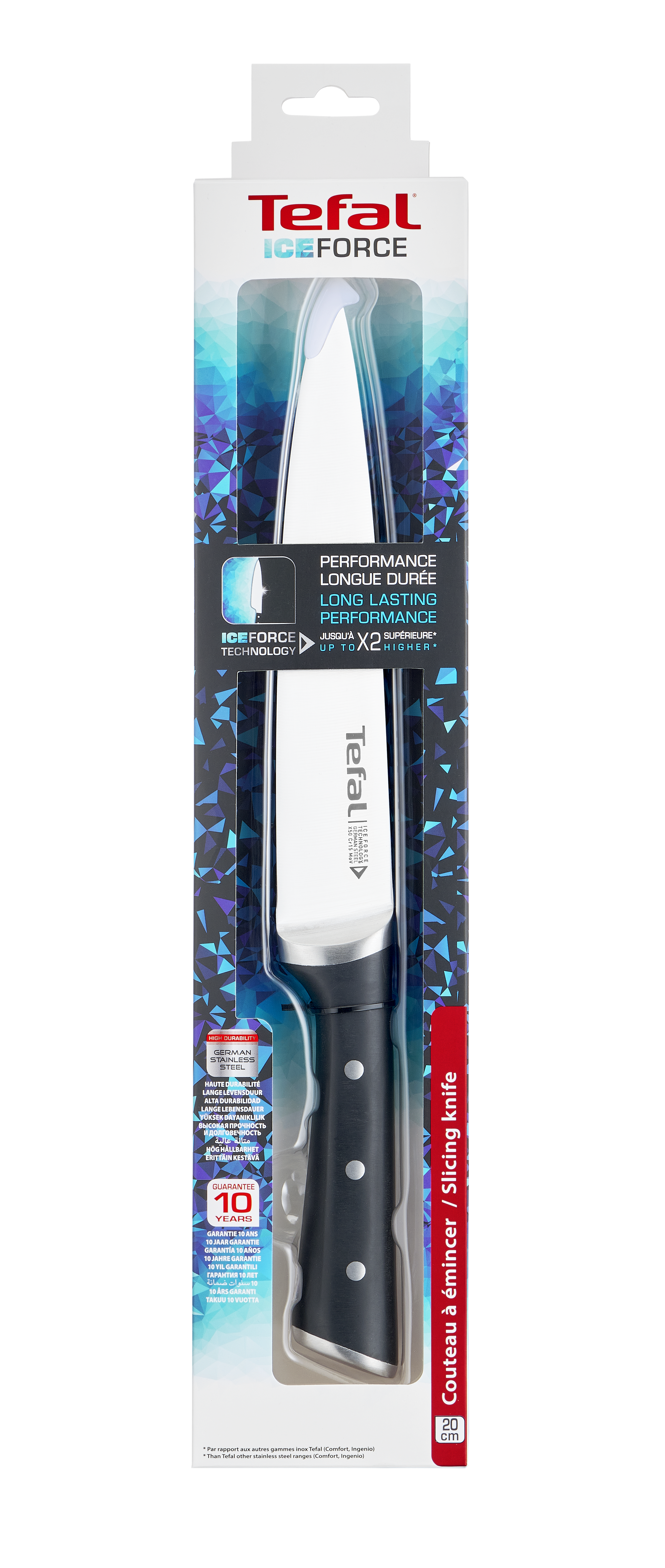 Tefal szeletelő kés csomagban, fehér penge, fekete nyél.
