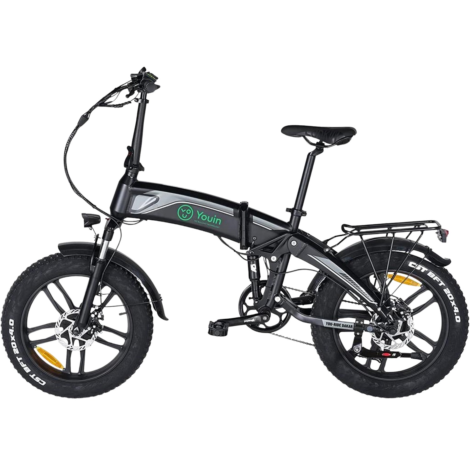 Youin Youride Dakar negro bicicleta 250w plegable ruedas fat 20 batería integrada autonomía hasta 45 km cambio shiman ride bk1400g 7 250 25 20´´