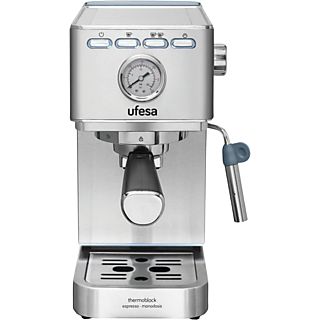 Cafetera express - Ufesa CE8030 MILAZZO, 20 bares, 1350 W, 2 tazas, Sistema Thermoblock, Plata