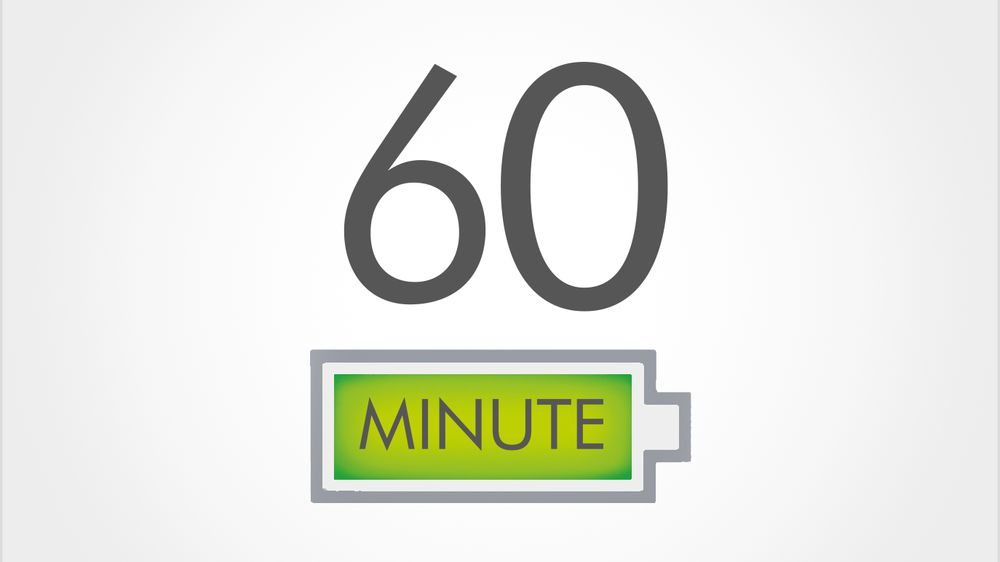 La imagen muestra el número 60 sobre un icono de batería verde con la palabra MINUTE.