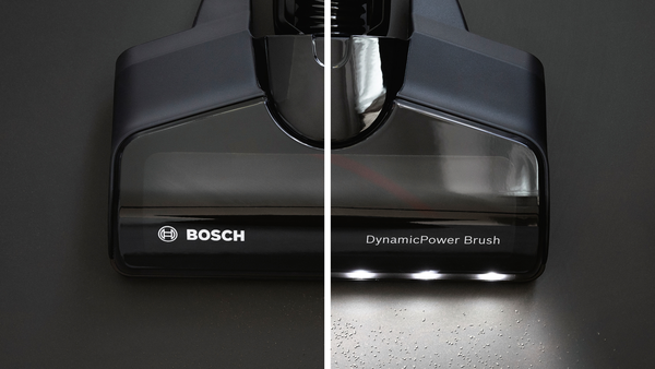Bosch elektrikli süpürge başlığı. Sol tarafta Bosch logosu. Sağ tarafta DynamicPower Brush yazıyor.