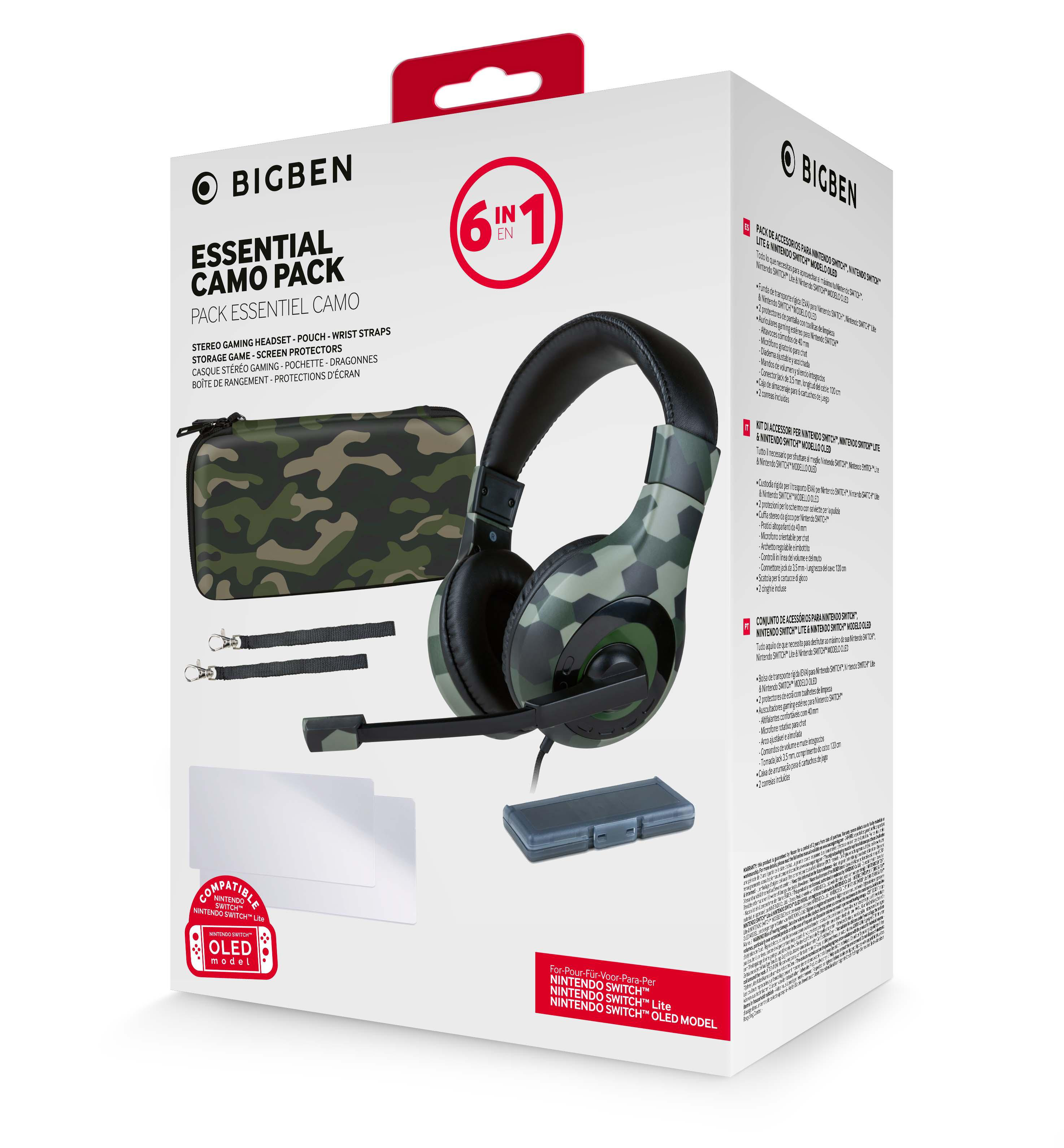 Bigben Essential Camo Pack Box mit Headset, Zubehör und einem Switch-Etui.