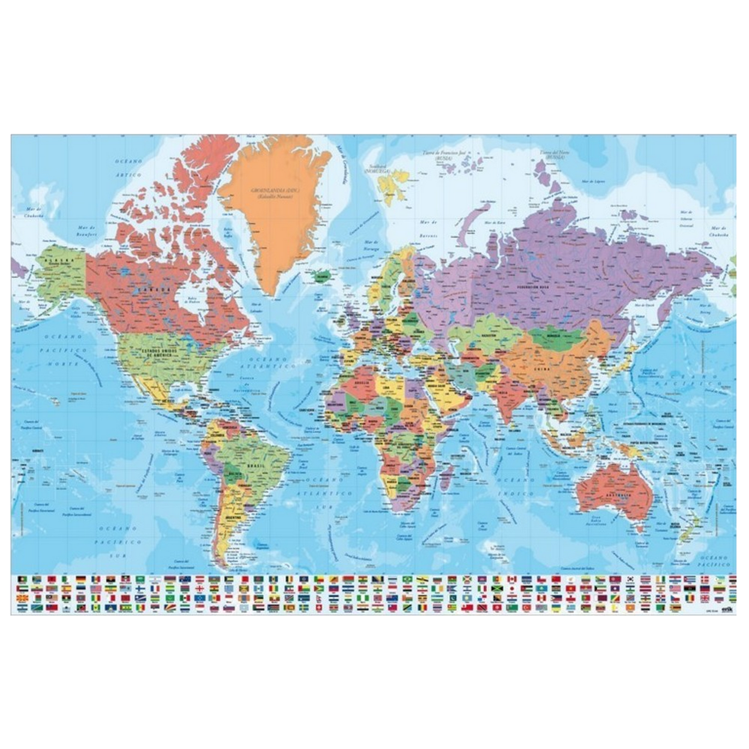 Póster - Grupo Erik GPE5044, Mapa Mundo Político, 61 x 91.50 cm, 150 GSM, Multicolor