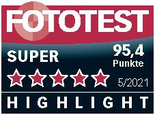 Une note Fototest SUPER, avec cinq étoiles et un score de 95,4.