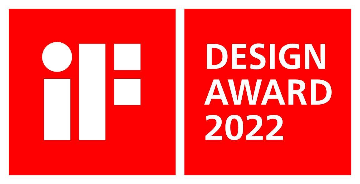Logo IF Design Award 2022 en rouge et blanc. Le logo a une forme carrée.
