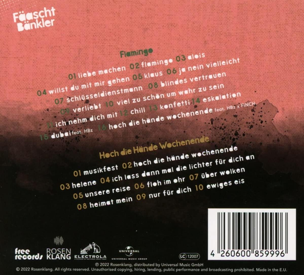 CD-Cover mit Songtiteln. Karmesinroter Hintergrund, weißer Text. Enthält Songtitel und Credits für den Künstler.