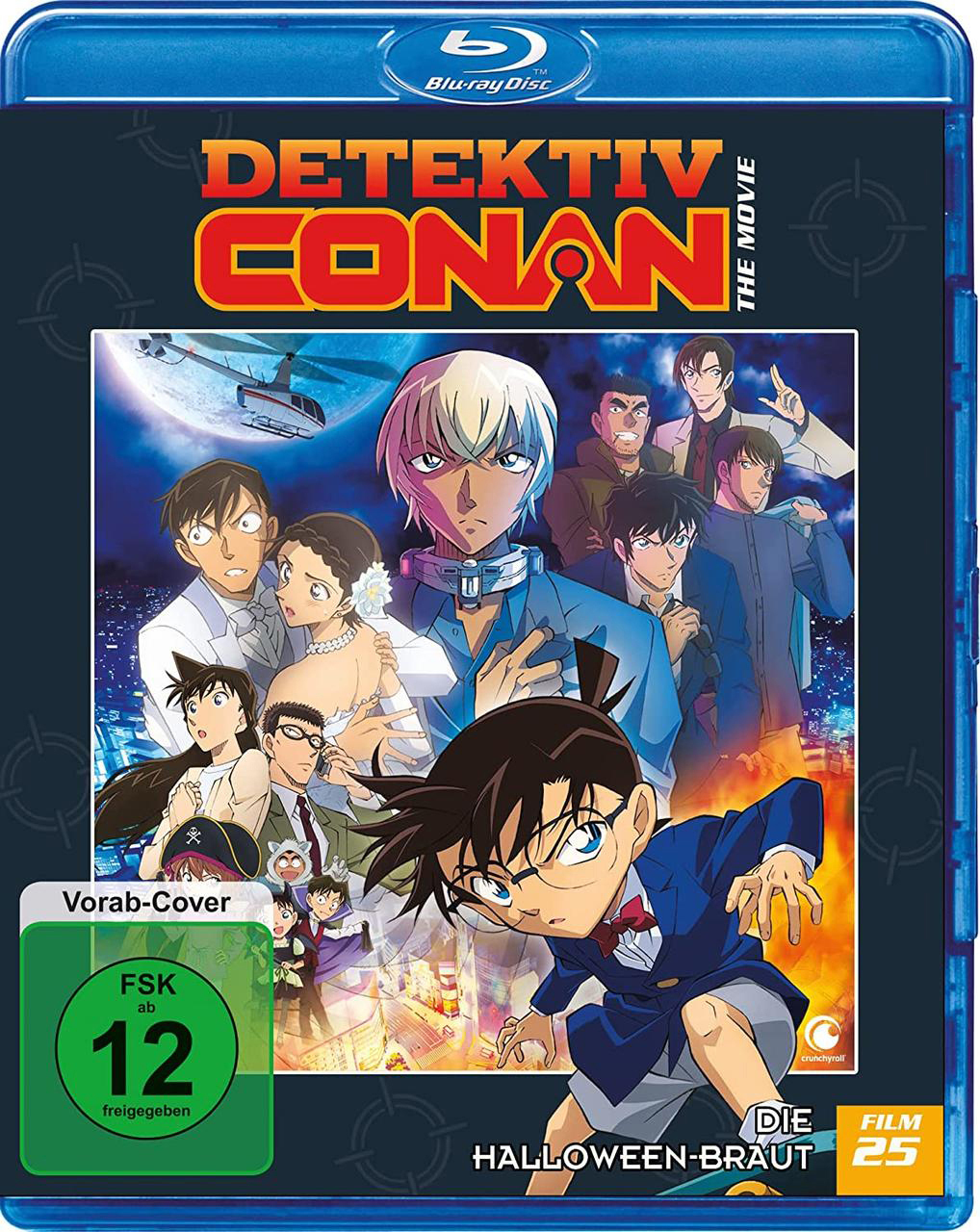 Blu-ray-Cover des Detective Conan-Films. Viele Charaktere sind im Bild. Text: Halloween-Braut.