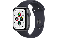 APPLE Watch SE (GPS), 44 mm Aluminiumgehäuse, Sportarmband Smartwatch Fluorelastomer, 140 - 220 mm, Space Grau/Mitternacht