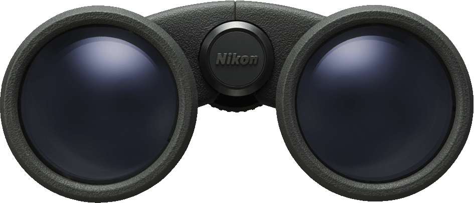 Binocolo con corpo nero e il logo Nikon al centro.
