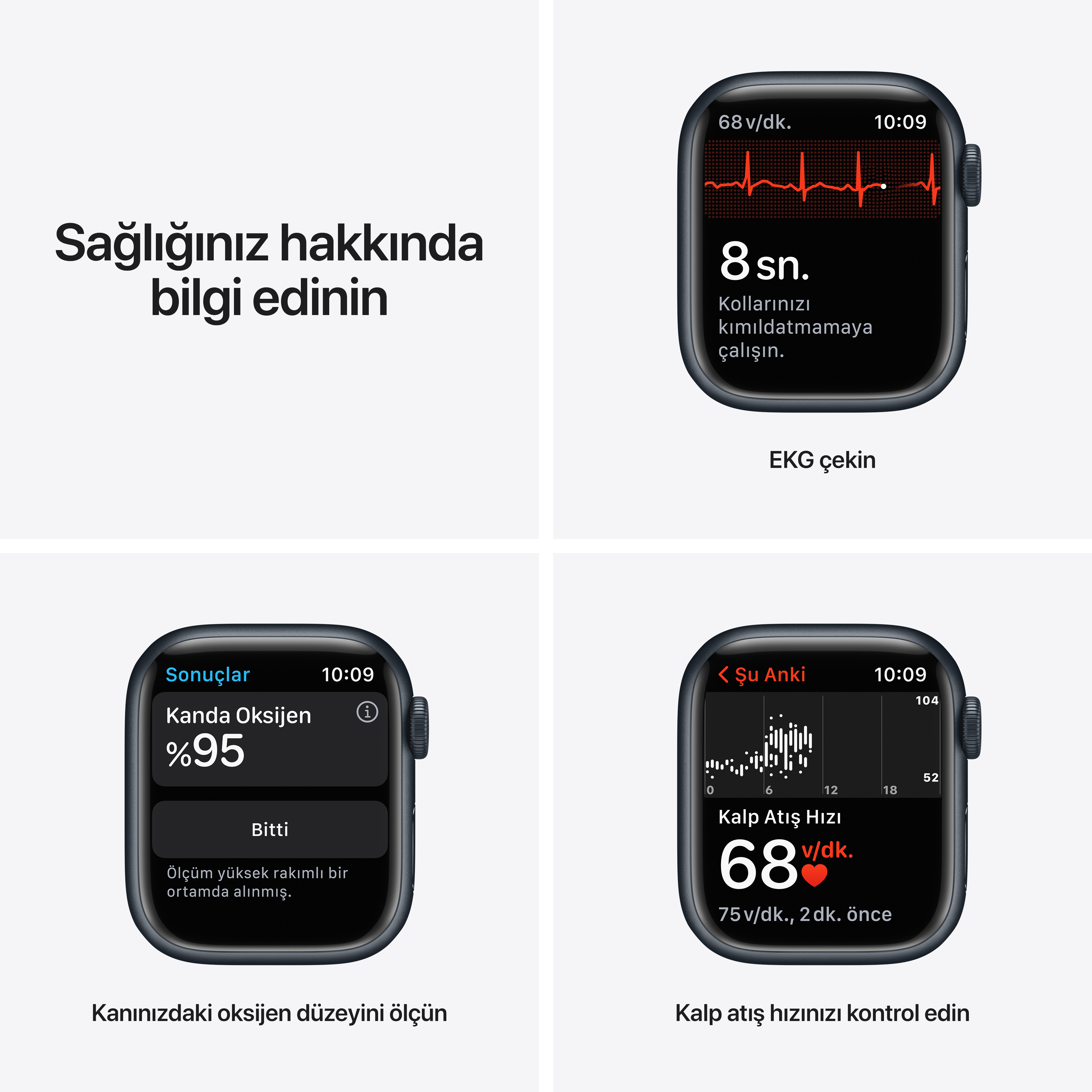 APPLE Watch Series 7 GPS +Cellular 45mm Gece Yarısı Alüminyum Kasa ve Spor Kordon Akıllı Saat 