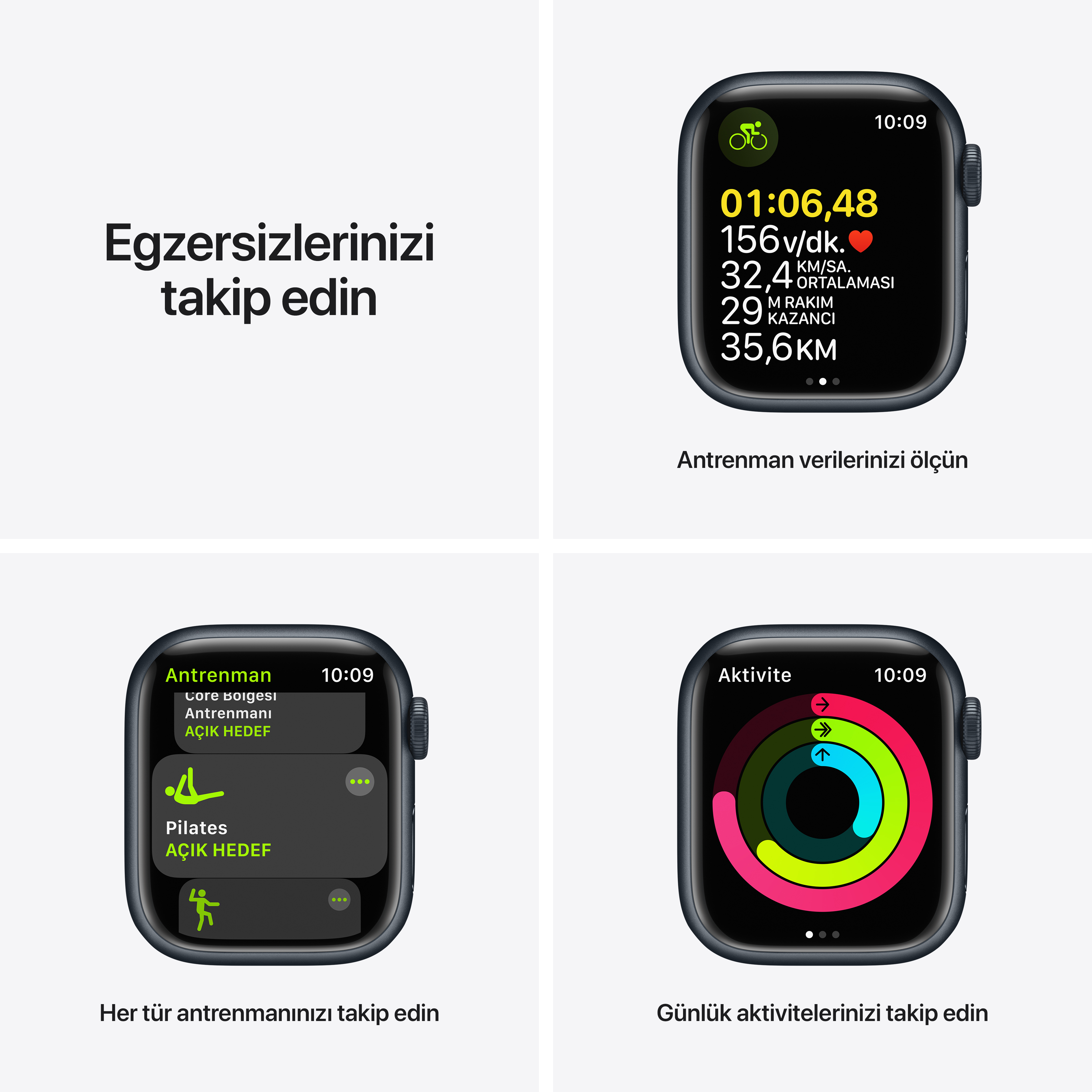 APPLE Watch Series 7 GPS +Cellular 45mm Gece Yarısı Alüminyum Kasa ve Spor Kordon Akıllı Saat 