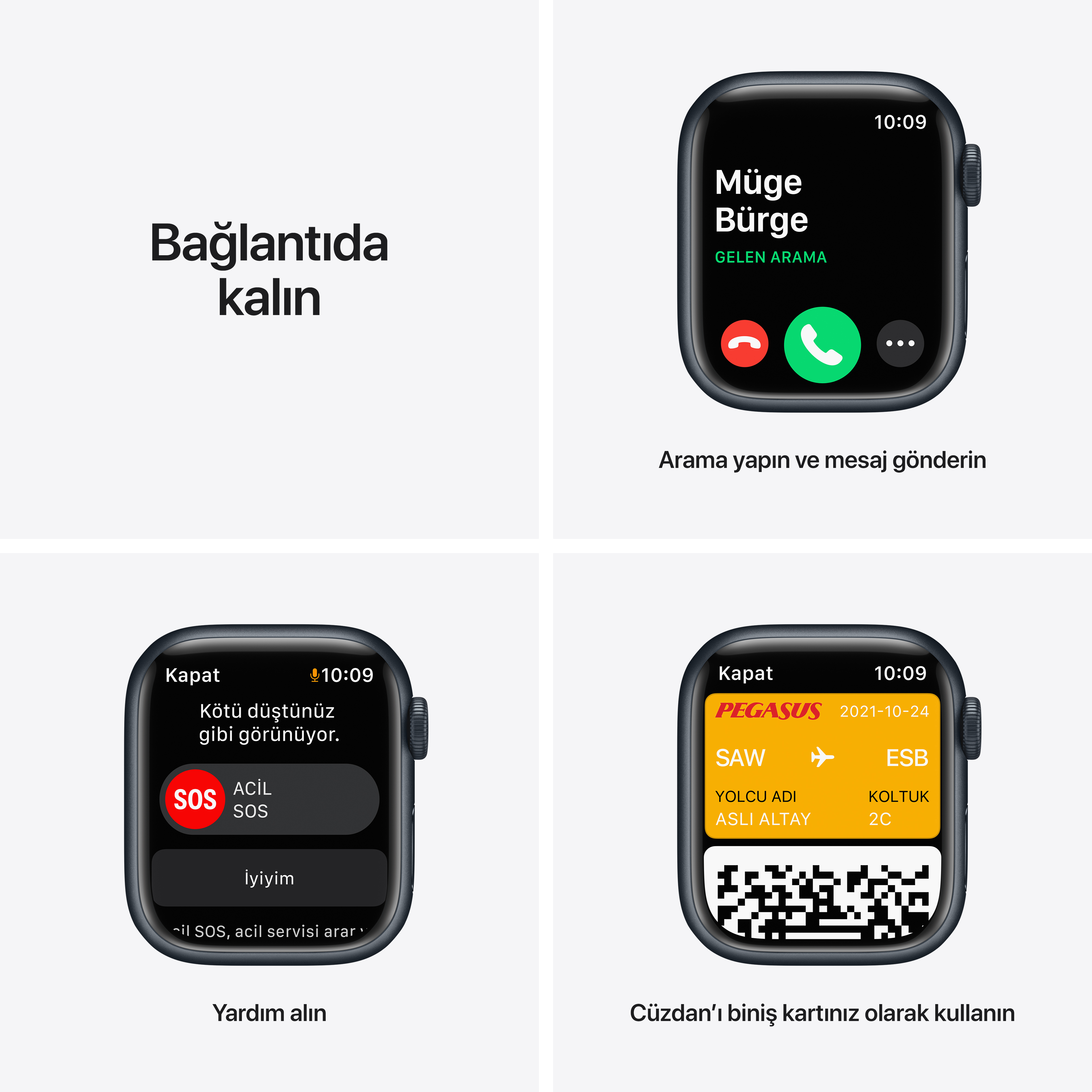APPLE Watch Series 7 GPS +Cellular 45mm Gece Yarısı Alüminyum Kasa ve Spor Kordon Akıllı Saat 