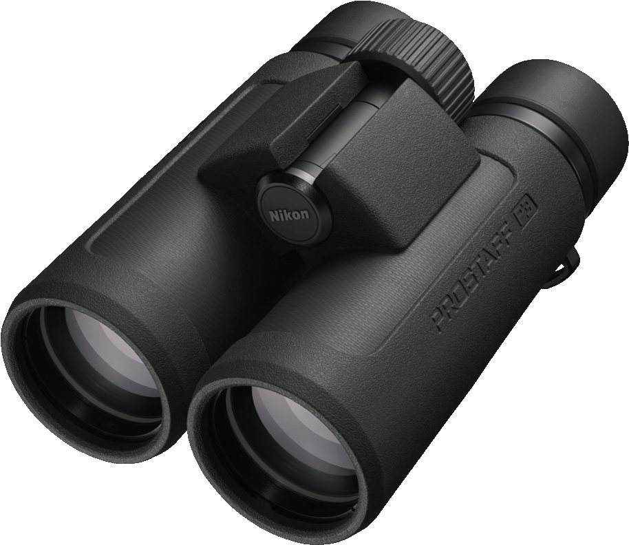 Schwarzes Nikon Prostaff Fernglas. Das Fokusrad befindet sich in der Mitte.