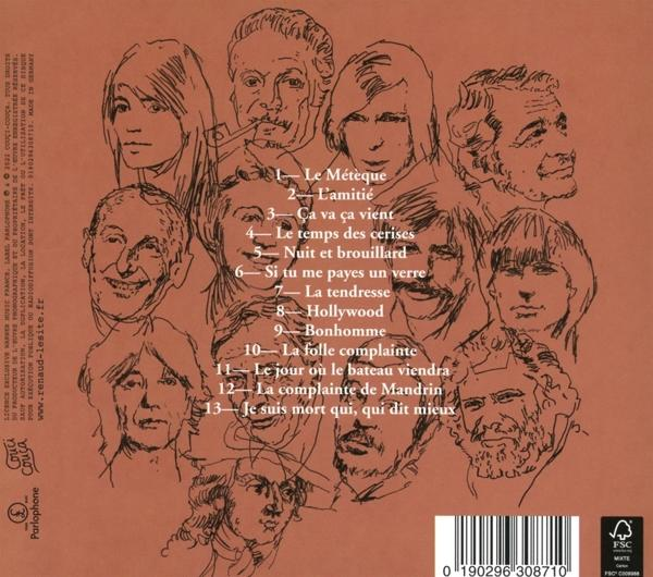 Albumcover mit gezeichneten Gesichtern verschiedener Personen und französischen Songtiteln.