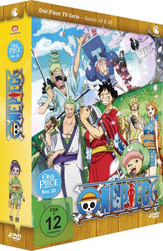 One Piece Box-Set mit Anime-Charakteren auf dem Cover, mit einem grünen Aufkleber.