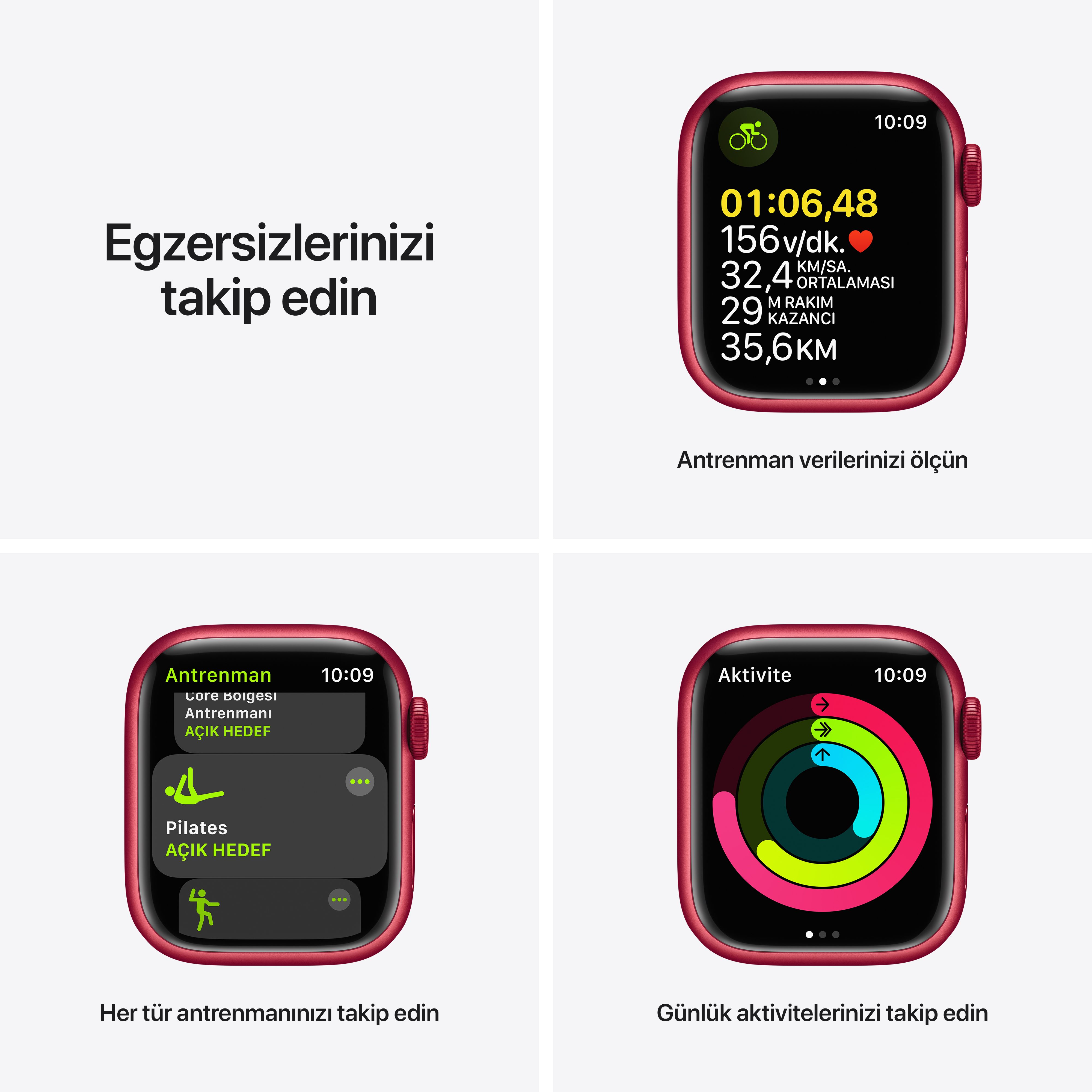APPLE Watch Series 7 GPS +Cellular 45mm (Product) Kırmızı Alüminyum Kasa ve Spor Kordon Akıllı Saat