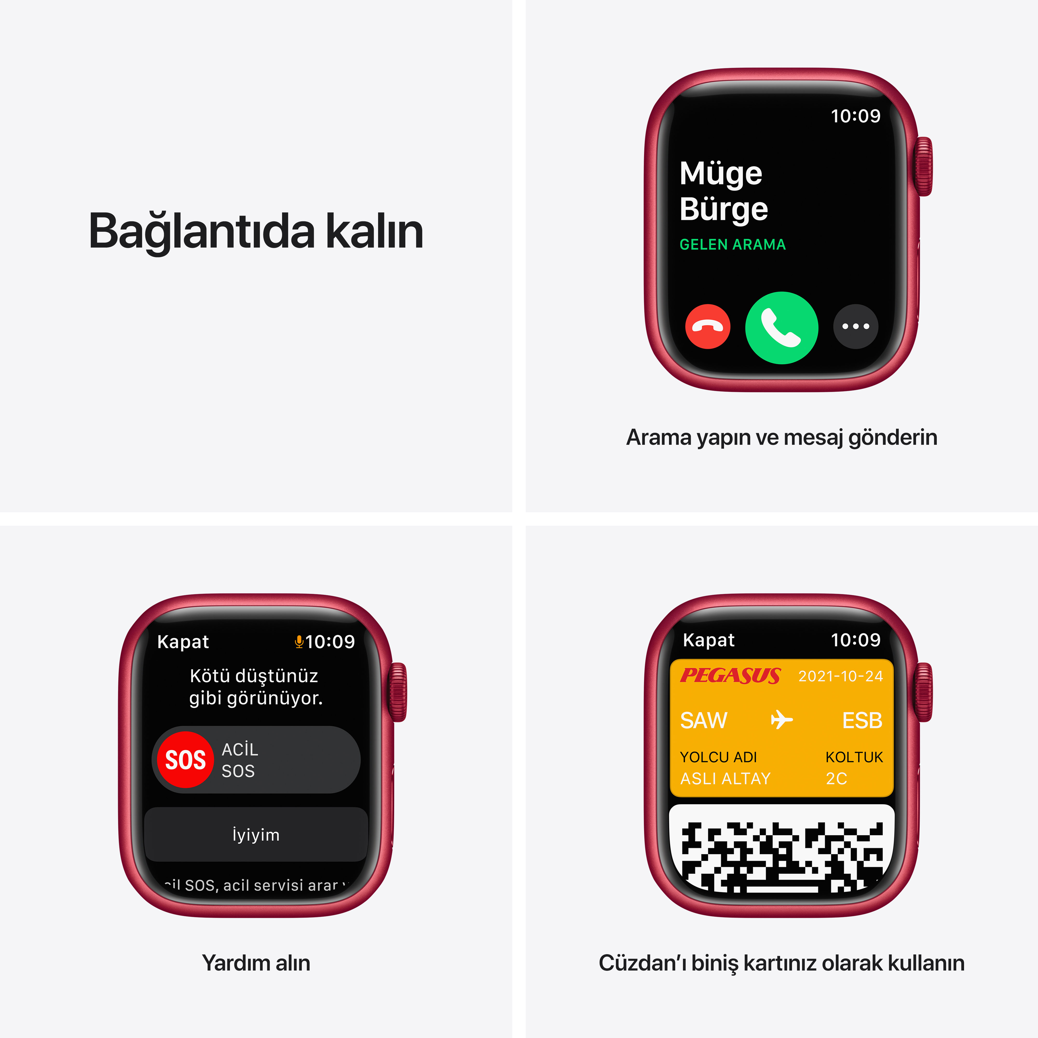 APPLE Watch Series 7 GPS +Cellular 45mm (Product) Kırmızı Alüminyum Kasa ve Spor Kordon Akıllı Saat