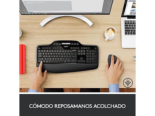 Pack Teclado + Ratón - Logitech Wireless Desktop MK710, Inalámbrico, Bluetooth, USB, Negro