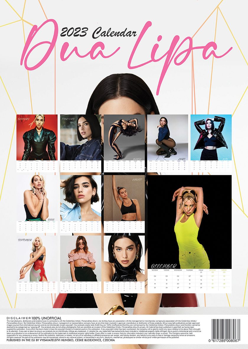 Dua Lipa - Unofficial 2023 Calendar - A3-as naptár
