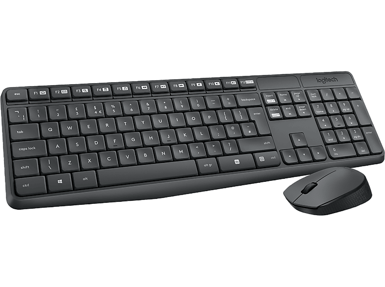 Pack Teclado + Ratón  Logitech MK235, Inalámbrico, USB, Teclas acceso  directo, Resistente a salpicaduras, Ratón ambidiestro, Alcance 10m, Negro