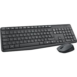 Pack Teclado + Ratón - Logitech MK235, Inalámbrico, USB, Teclas acceso directo, Resistente a salpicaduras, Ratón ambidiestro, Alcance 10m, Negro