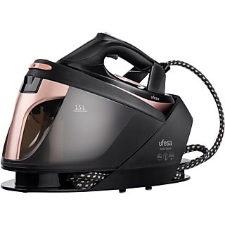 Centro de planchado - Ufesa PL2430 Smart Digital, 2600 W, 1.5 l, 7 bar, Suela cerámica VaporGlide, Negro/Rosa