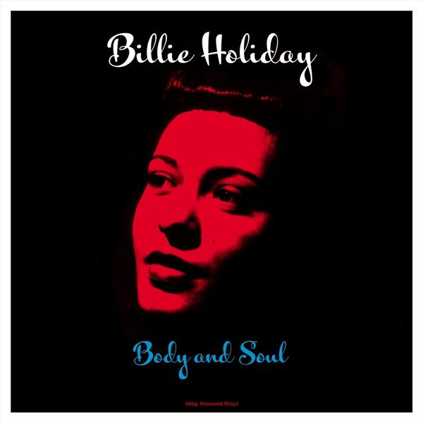 Billie Holiday album borító, piros arc, fekete háttér, 'Body and Soul'.