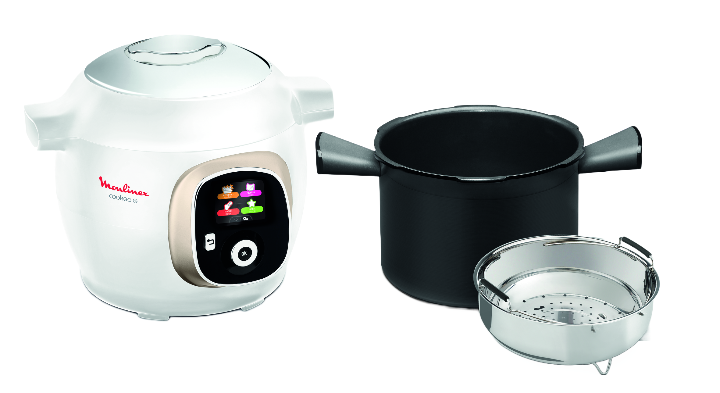 Robot de cocina - Moulinex Cookeo+ 150 recetas CE851A, Olla eléctrica, 1600W, 6L, 6 modos de cocción, Blanco