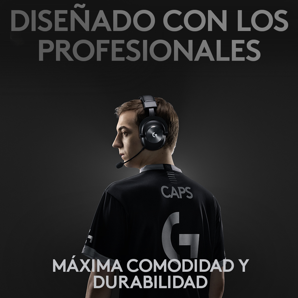Un hombre con auriculares con micrófono. El texto dice: Diseñado para profesionales.