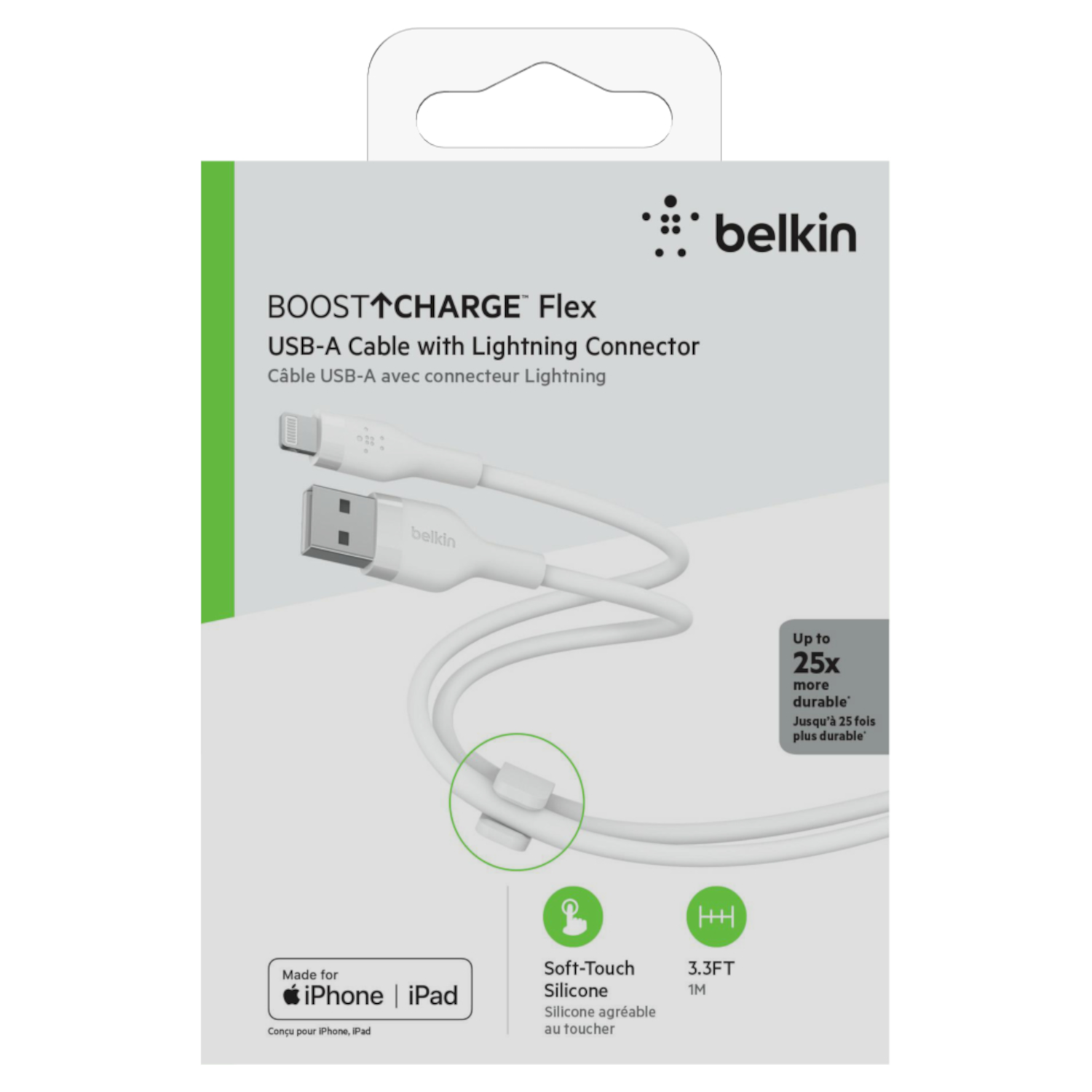 BELKIN BoostCharge USB-A-naar-Lightning Siliconen 1 m Wit