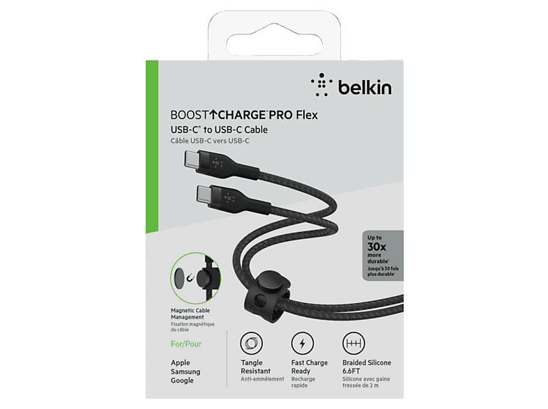 Belkin BoostCharge Pro Flex USB-C naar USB-C gevlochten siliconen kabel, 2m, zwart