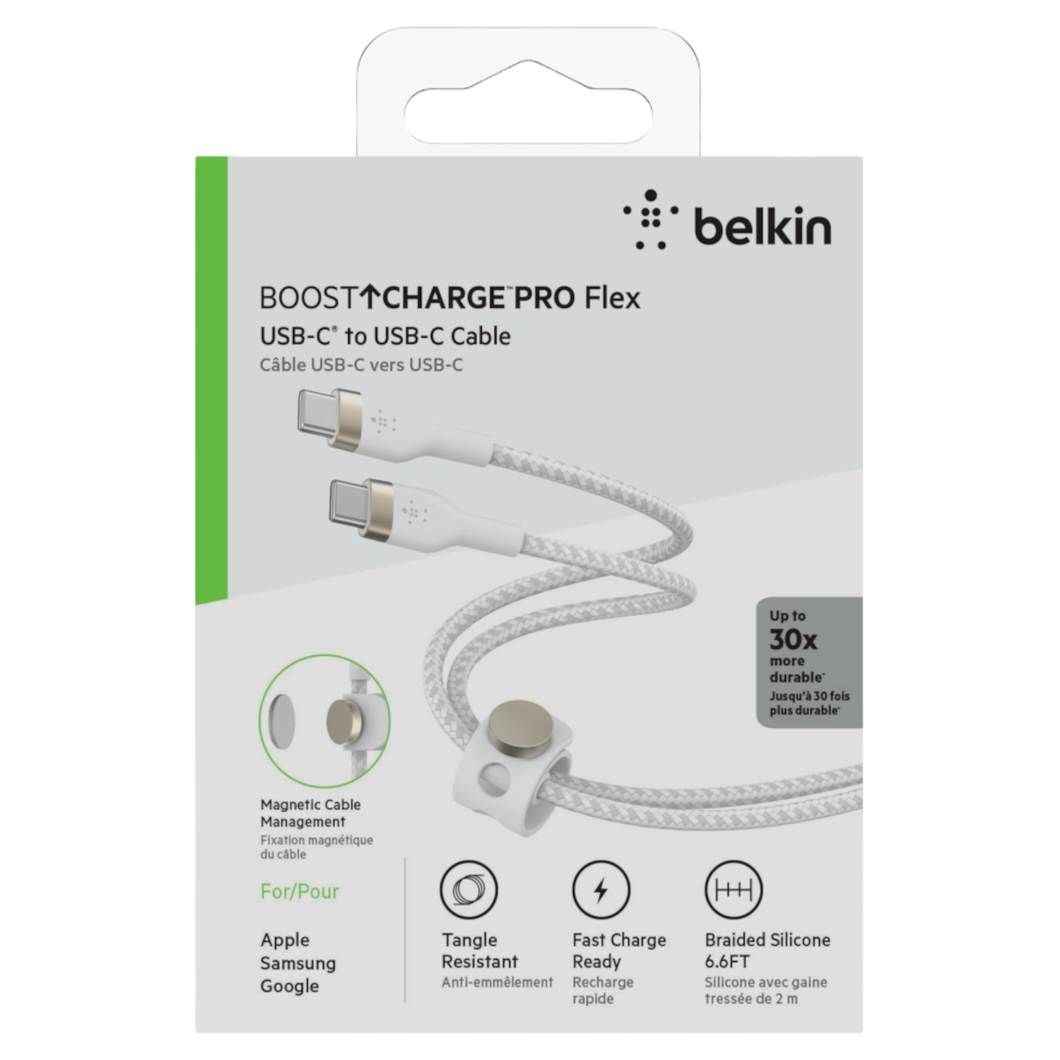 Belkin Usb'c Naar Oplaadkabel ' Pro Flex (gevlochten Siliconen) (usb 2.0 2m Wit)