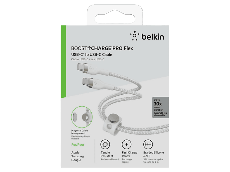 Belkin BoostCharge Pro Flex USB-C naar USB-C kabel 2m Wit