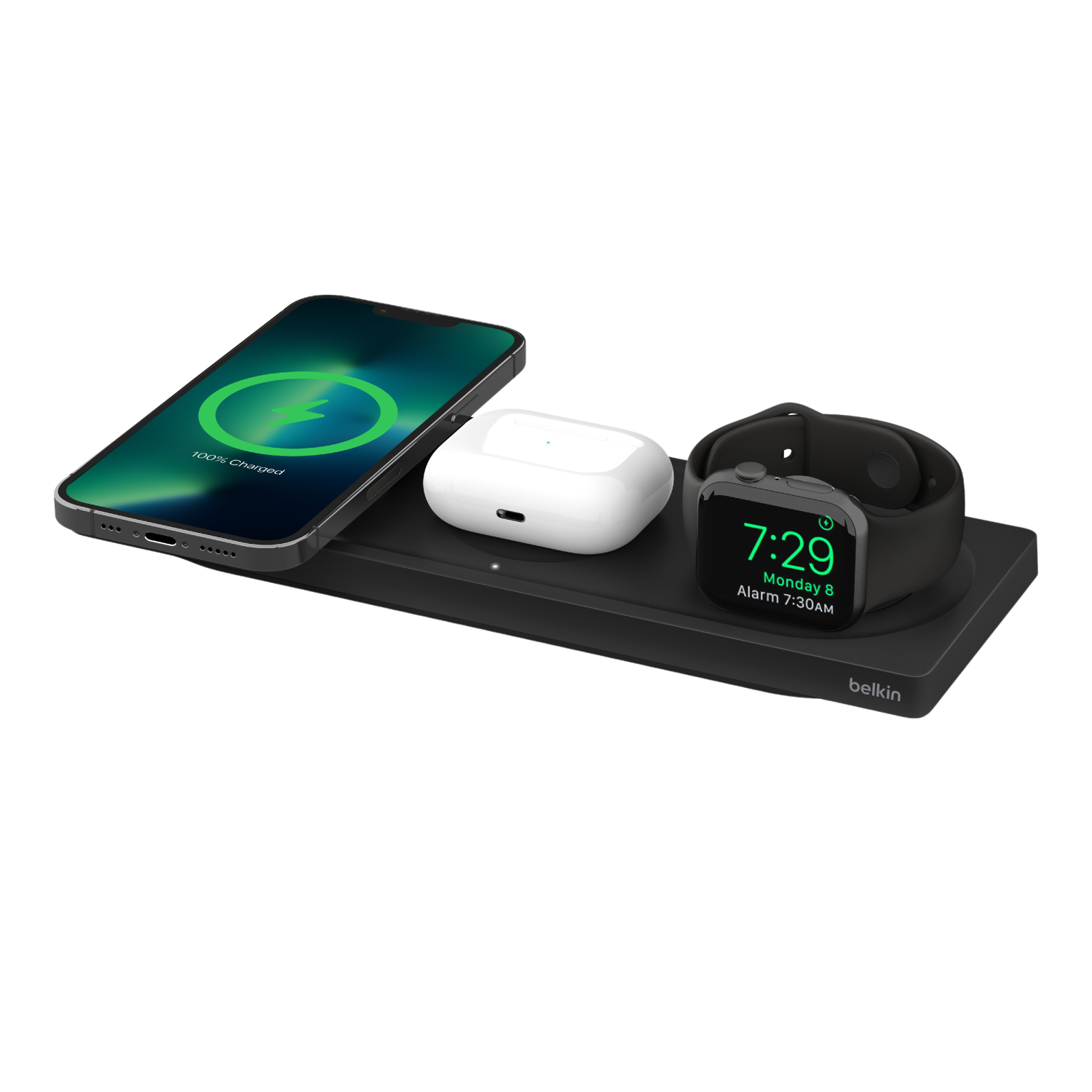BELKIN BoostCharge Pro 3-in-1 Wireless Charging Pad MagSafe Zwart afbeelding