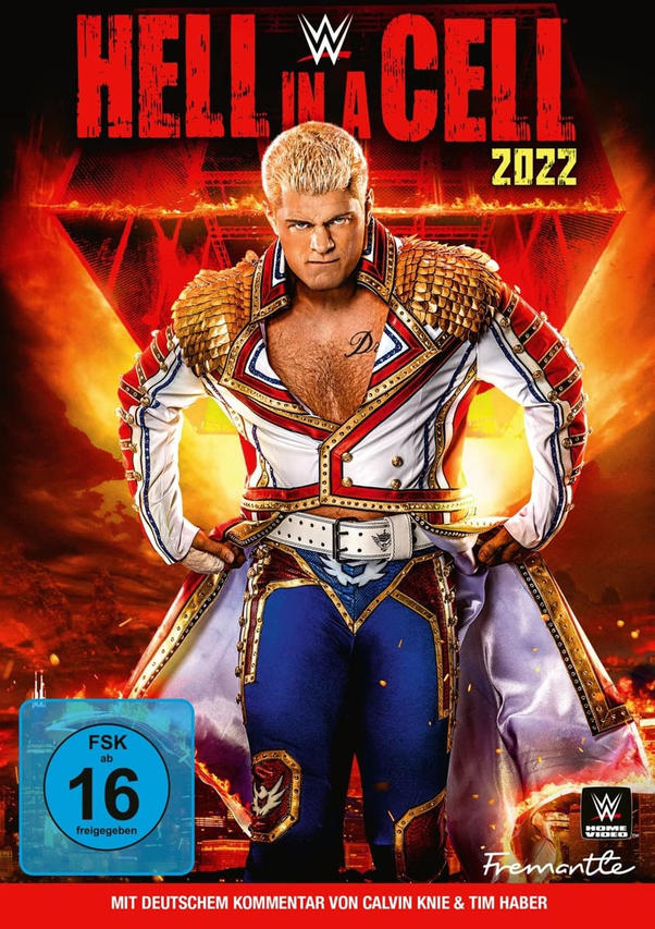 WWE Hell in a Cell DVD-Cover mit Wrestler in bunter Ausrüstung und Altersfreigabe.